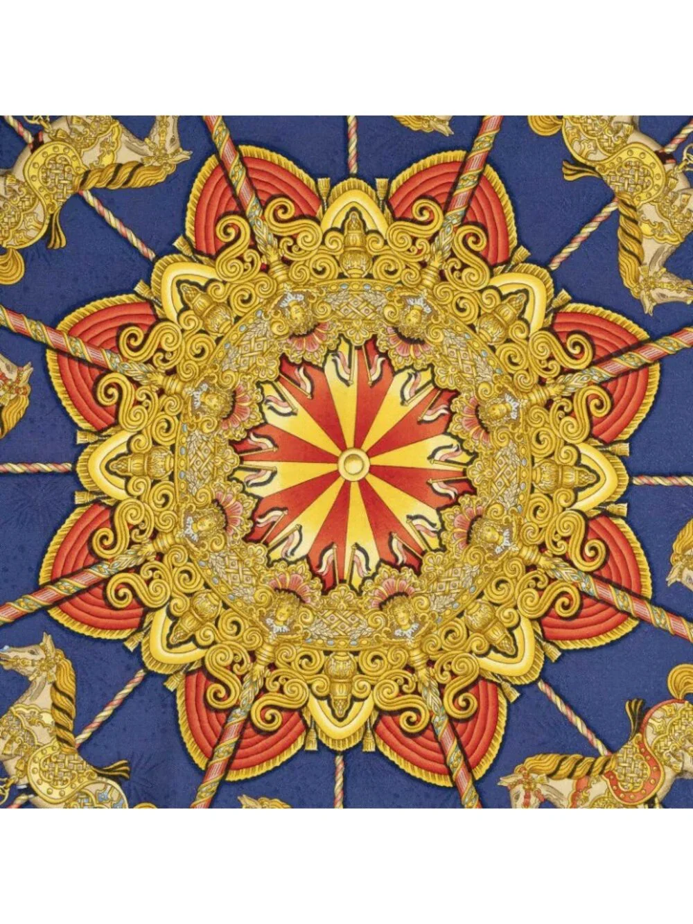 Hermes Scarf Navy Gold Blue Jacquard Silk